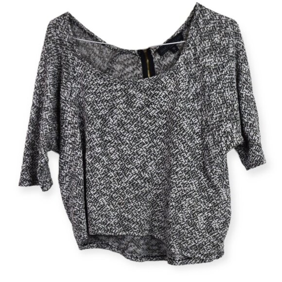 Almost Famous Top L Womens Grey Back Zipper 3/4 Sleeve Cotton Blend Knit Loose - Picture 1 of 9